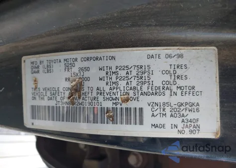 1998 Toyota 4Runner Sr5 V6 z USA, uszkodzony, nr VIN JT3HN86R2W0190101